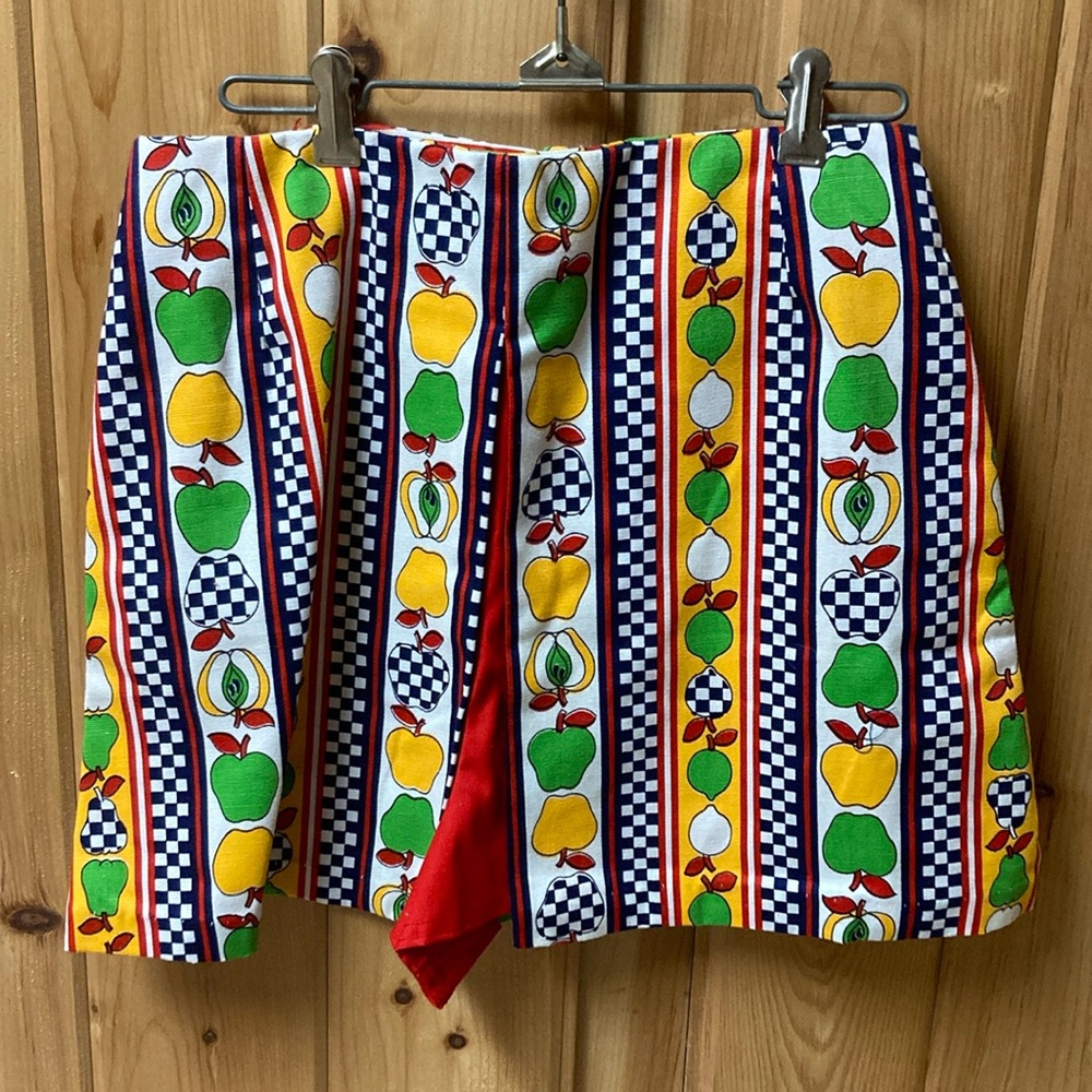 Vintage Sears mini skort, colorful fruit pattern